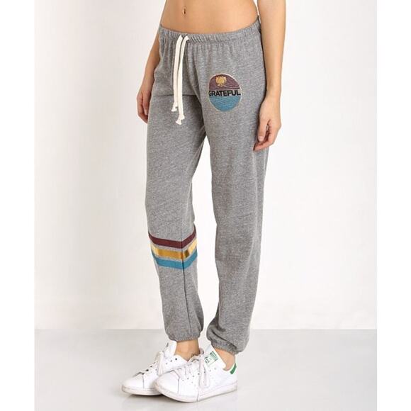 Spiritual Gangster Rainbow Stripe Gray Straight Leg Sweatpants Size M - Picture 1 of 5